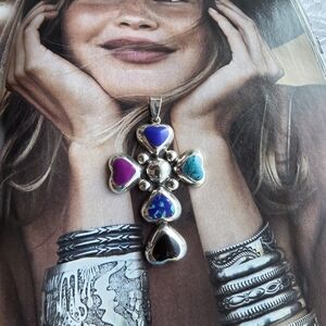 Sterling Silver Heart Pendant with Multicolor Stones